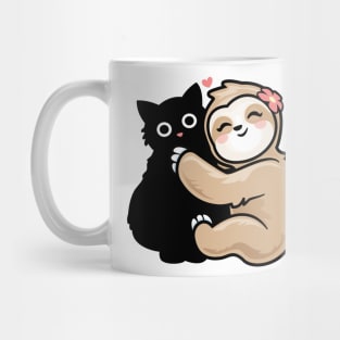 Funny Cat Sloth Loves Black Kitty Cat Mug